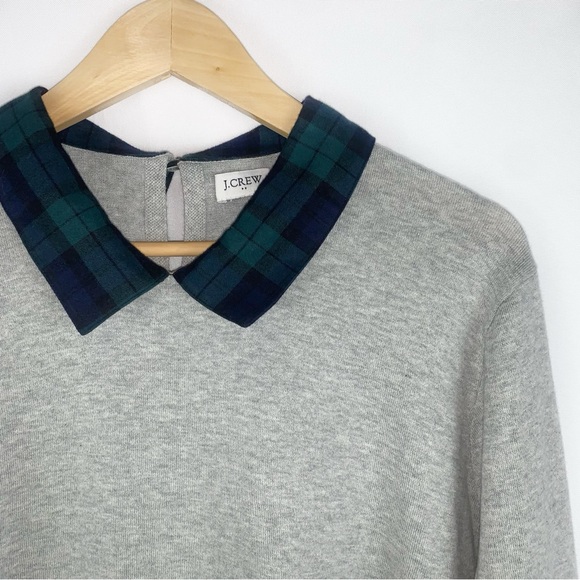 J. Crew Tartan Plaid Woven Collar Gray Academia Sweater Plus Size 2X - Picture 6 of 11